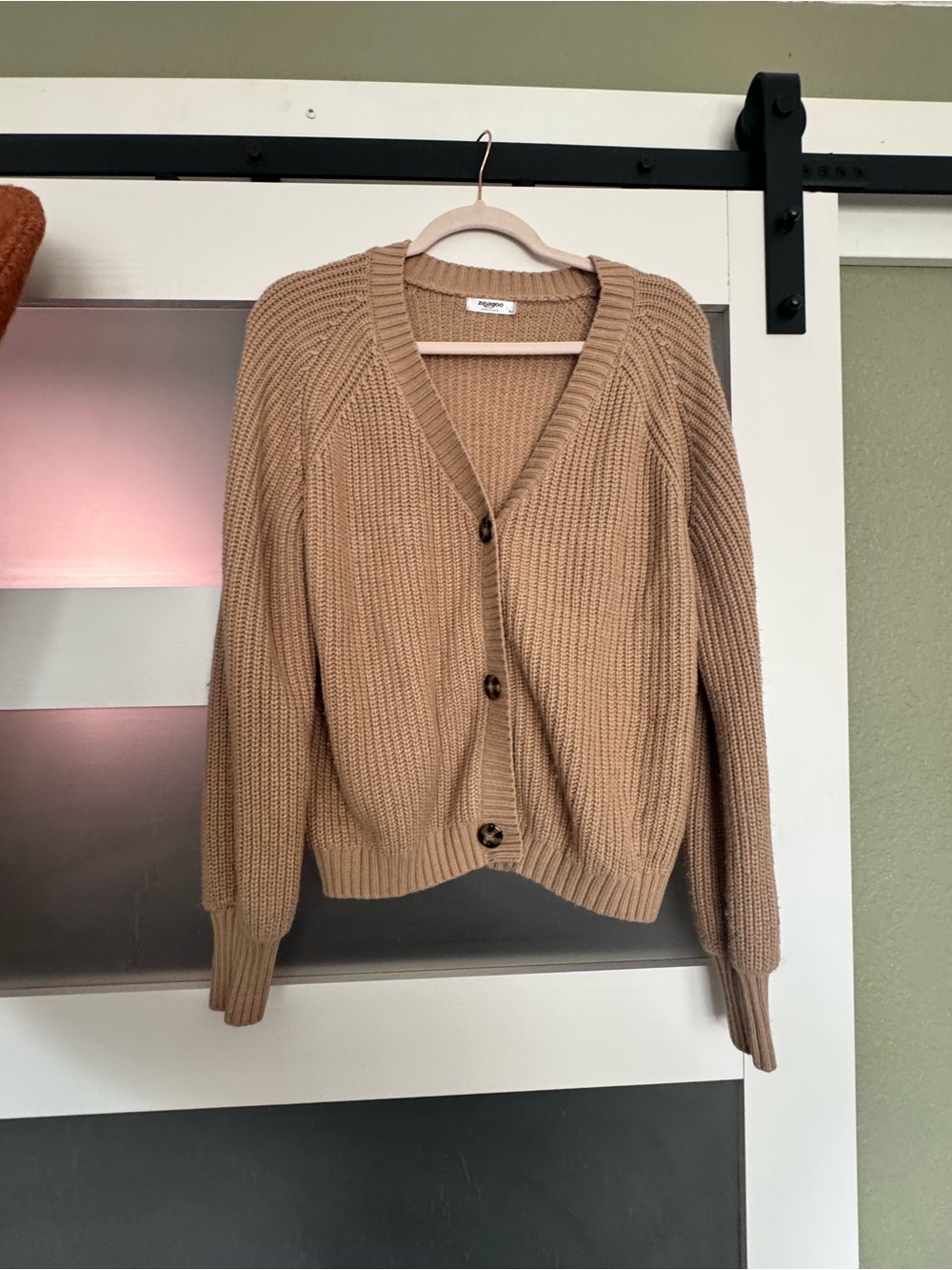 Zeagoo V-Neck Button Cardigan Sweater - Beige/Taupe Size XL
